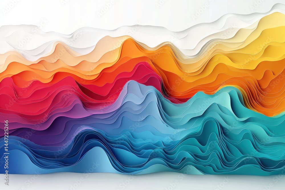 Poster abstract waves of colorful layers in gradient patterns art