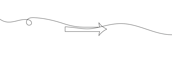 Arrow pointing right, line continuous drawing vector. One line Arrow pointing right, vector background. Arrow pointing right, icon. Continuous outline of a Arrow&nbsp;pointing&nbsp;right. Vector Illustration .