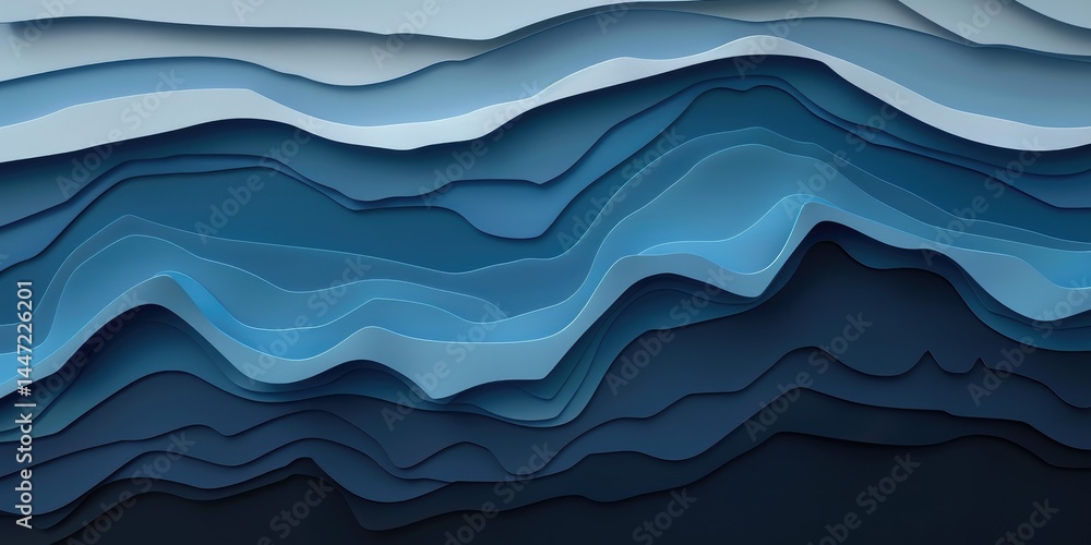 Poster layer blue paper cut texture. abstract wavy pattern design. background image of gradient blue color 