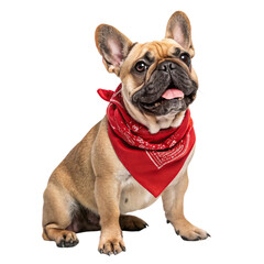 Obraz premium Adorable French Bulldog Sitting with Red Bandana, Expressing Playful Charm and Friendly Personality in a Stylish Pet Portrait