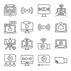 online streaming set of web icons in line style. online streaming, live stream, video streaming and stream media. Vector illustration