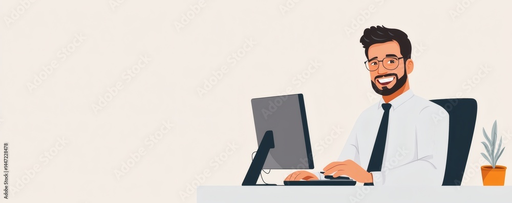 Aufkleber smiling businessman working at his desk with a computer screen
