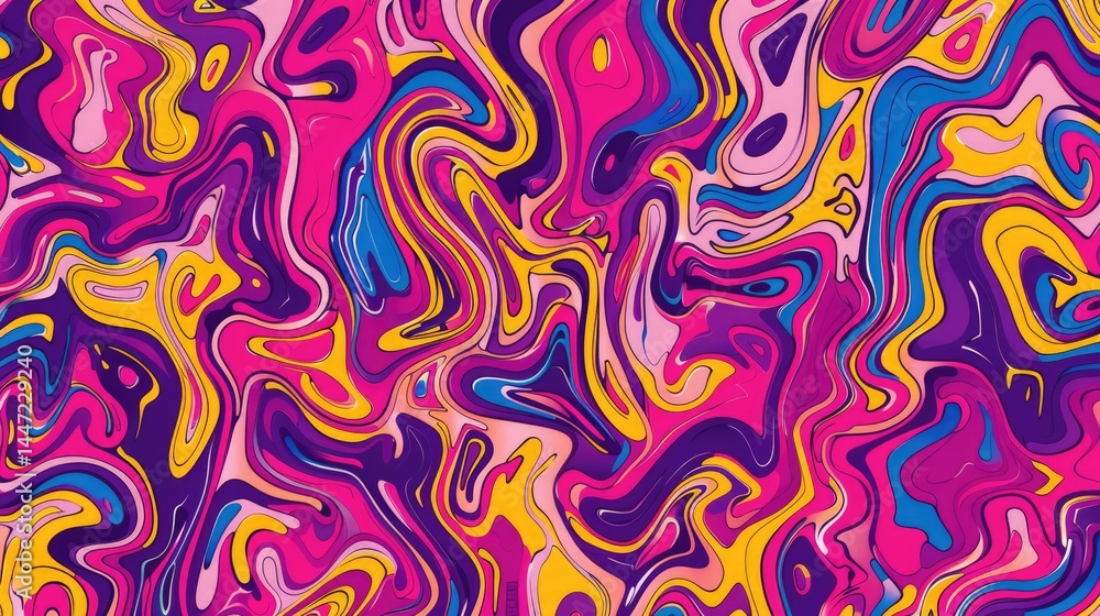 Poster the abstract picture of the liquid pink colour is mixing with the other colour to create pattern, mi