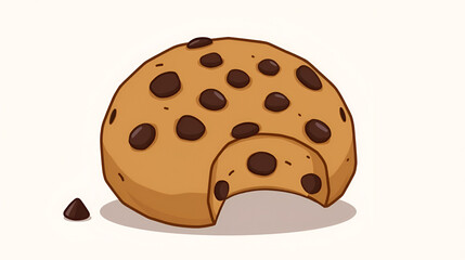 Fototapeta premium Animated brown cookie with a bite taken out and chocolate chips, perfect for bakery and dessert concepts, food blogs, and cooking recipe backgrounds