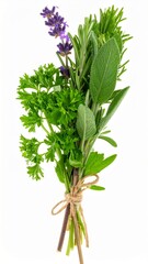 Obraz premium Mixed Fresh Herbs Bouquet with Clipping Path on Isolated White Background