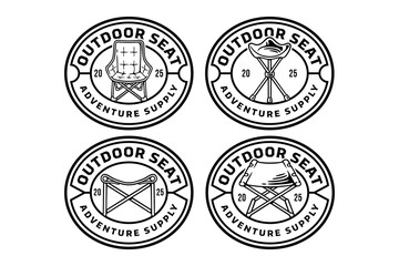 portable camp seat badge logo design collection for adventure and outdoor. camping folding chair emblem logo set. picnic seating equipment illustration patch logo bundle