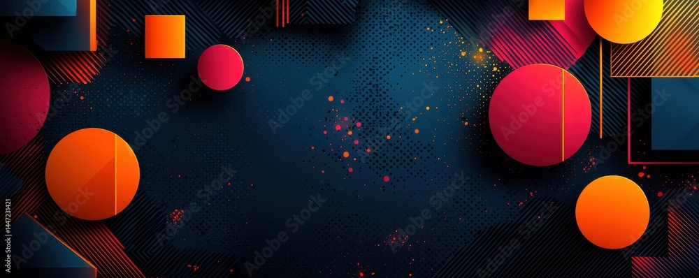 Poster abstract vector design with vibrant geometric shapes and dark background