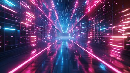 3d abstract technology glowing neon fast speed light, Ai Generated.