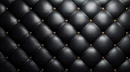 Black Leather Quilted Wallpaper with Glossy Finish and Gold Accents