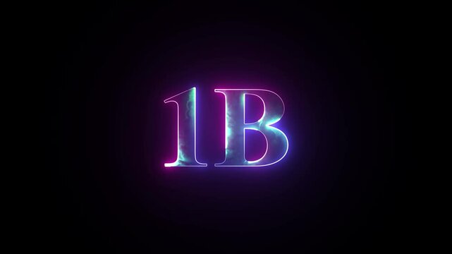 Abstract glowing neon light 1B letter animation. 1B followers or subscribers