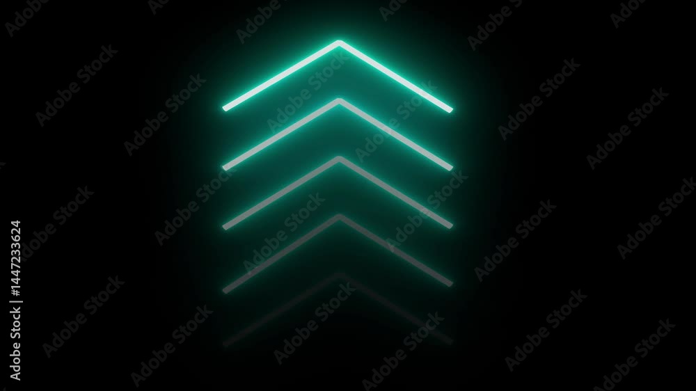Poster neon upward arrow icon animation. retro signboard with up arrow. glowing single-line upload arrow ic