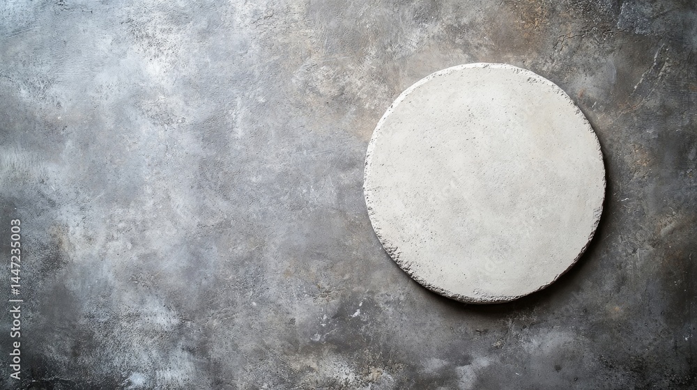 Poster Top-down view highlights a gray table with an empty space in the center, set against dark concrete, creating a raw and minimalistic ambiance perfect for design concepts