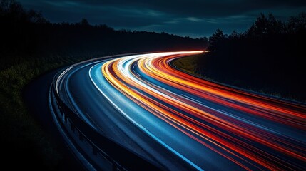 Fototapeta premium Night Highway Lights: A Symphony of Speed and Color
