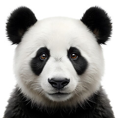 Fototapeta premium Close up of a panda bear looking directly at the viewer now isolated on transparent background.