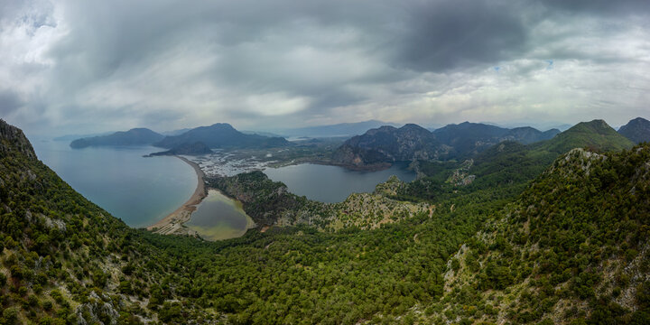 Panoramic view of Iztuzu Beach in Dalyan bay in Turkey