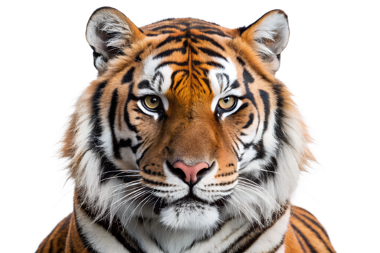 Close up portrait of a majestic bengal feline predator face isolated on transparent background.