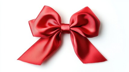 Fototapeta premium A red satin ribbon tied in a bow on a white background.