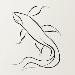 Fototapeta premium Minimalist line drawing of a fish silhouette on a white background. Simple, elegant, and modern artwork created black line.