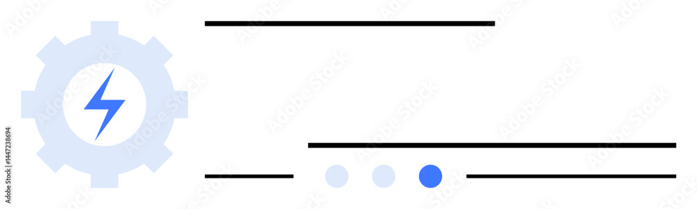 Aufkleber gear with lightning bolt signifies power and efficiency, paired with horizontal lines and dots. idea