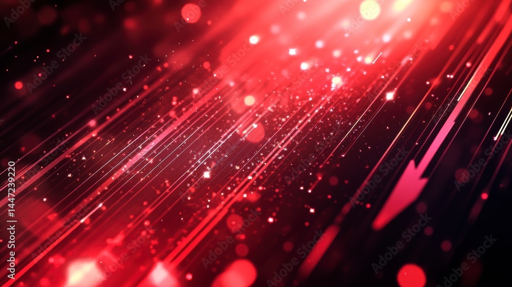 Poster abstract red glowing lines and particles background.