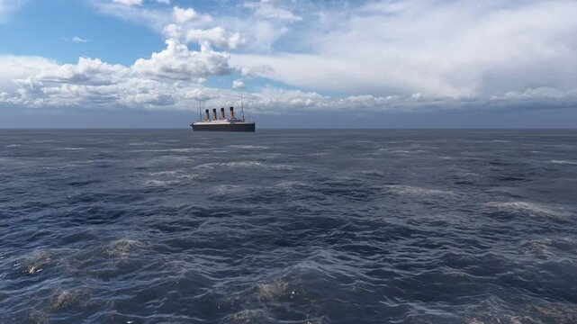 The Legendary Titanic Ship in 3D Rendering. Ocean liner. Titanic ship at the sea.