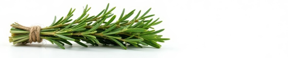 Fototapeta premium A fragrant bundle of rosemary tied with twine, isolated on white , fragrant, herb bundle, fresh