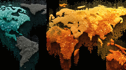 3D Representation of World Map with Colorful Geometric Shapes