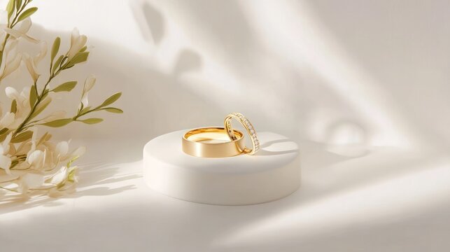 Elegant wedding rings on display