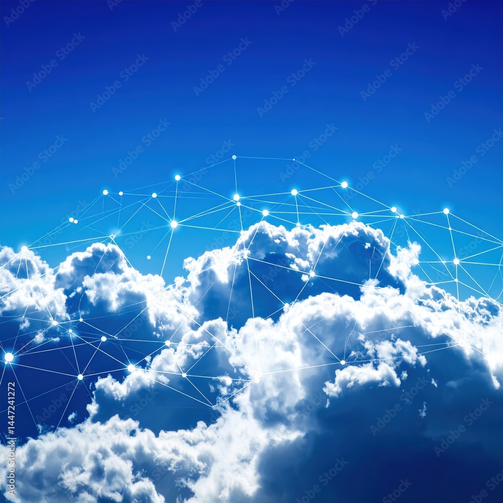 Aufkleber a futuristic workspace showcasing cloud computing technology, featuring diverse professionals collab