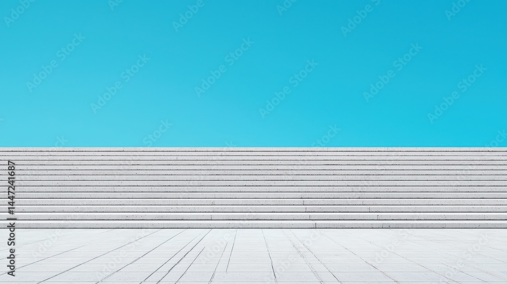 Poster minimalist architecture with steps and clear blue sky for design and background use in modern aesthe