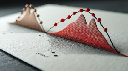 Abstract Art of Mountain Peaks Created with Paper and Thread Design