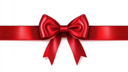Fototapeta premium A red satin ribbon tied in a bow on a white background.