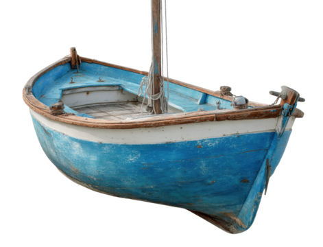 Classic wooden sailboat in vibrant blue ready for adventure