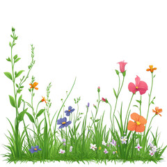 Fototapeta premium Colorful wildflowers and lush grass create a vibrant natural landscape in springtime