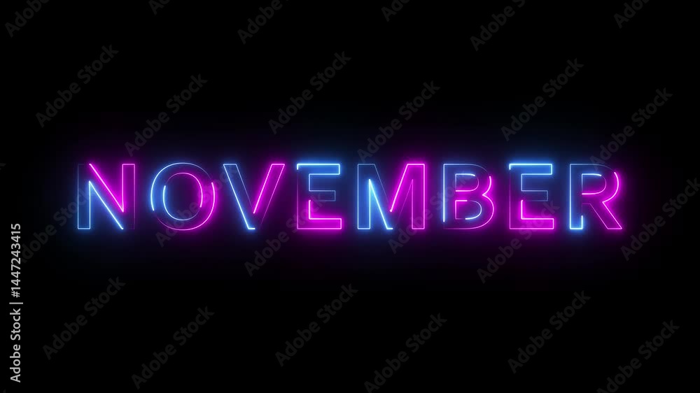 Poster glowing colorful neon text month of november. abstract glowing neon light sign with the name of the 