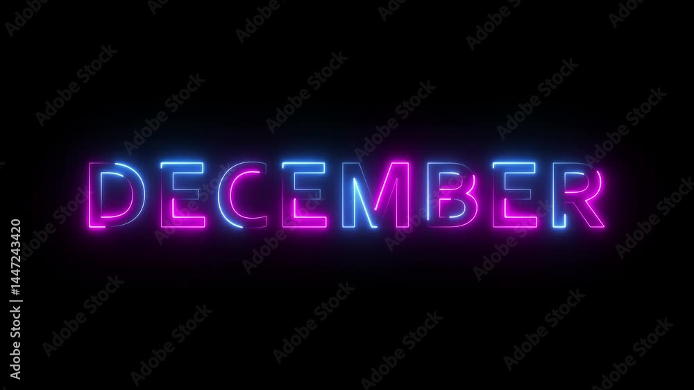 Poster glowing colorful neon text month of december. neon light sign with the name of the month of december
