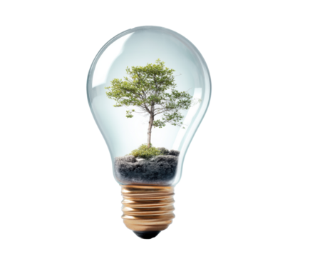 Tree in light bulb symbolizes environmental sustainability