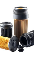 Realistic 3D Illustration Of Oil Filter Parts, Isolated On Black Background