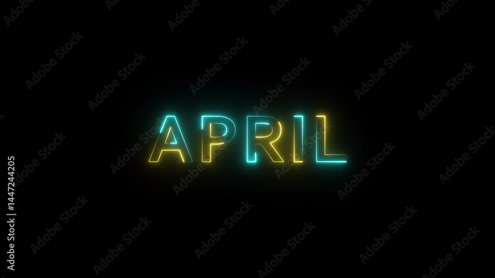 Poster abstract glowing text month april light neon effect isolated on black background. day of month with 