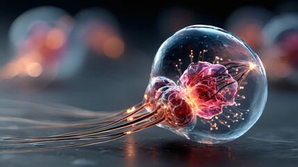 Abstract Jellyfish with Glowing Elements in Detailed Close-Up