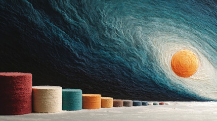 Abstract Landscape with Colorful Cylinders and Bright Sun Illumination