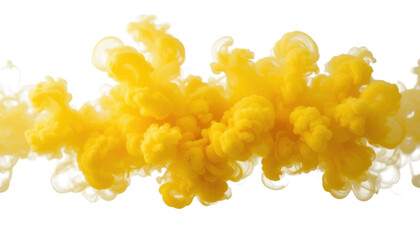 Dynamic yellow ink clouds swirling in water, forming abstract patterns against a light backdrop, perfect for creative and artistic projects.