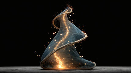 Abstract Light Sculpture with Shimmering Particles on Black Background