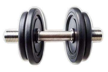 Naklejka premium Close up view of a single dumbbell with weights on each side isolated on transparent background.