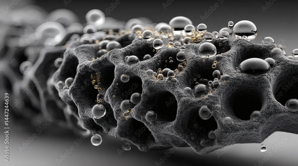Poster abstract macro view of textured surface with bubbles and depth