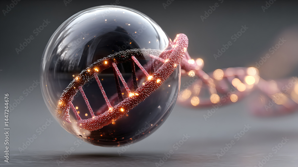 Poster abstract model of dna helix forming inside a transparent sphere