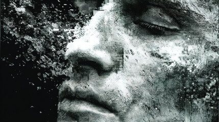 Abstract Portrait with Fragmented Texture and Digital Distortion