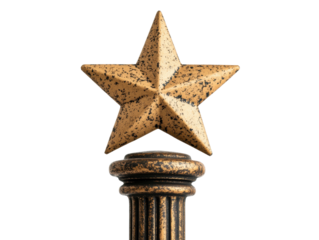Decorative golden star on a classical column for festive display