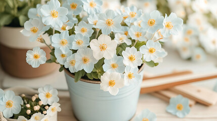 Beautiful spring blooming flowers in a bouquet placed on table for home decoration ai generated 