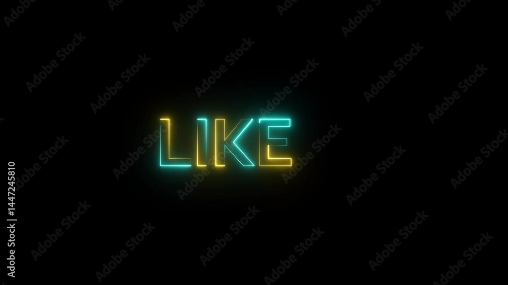 Poster thin line text like with neon line with reflections on a black background. simple seamless loop anim